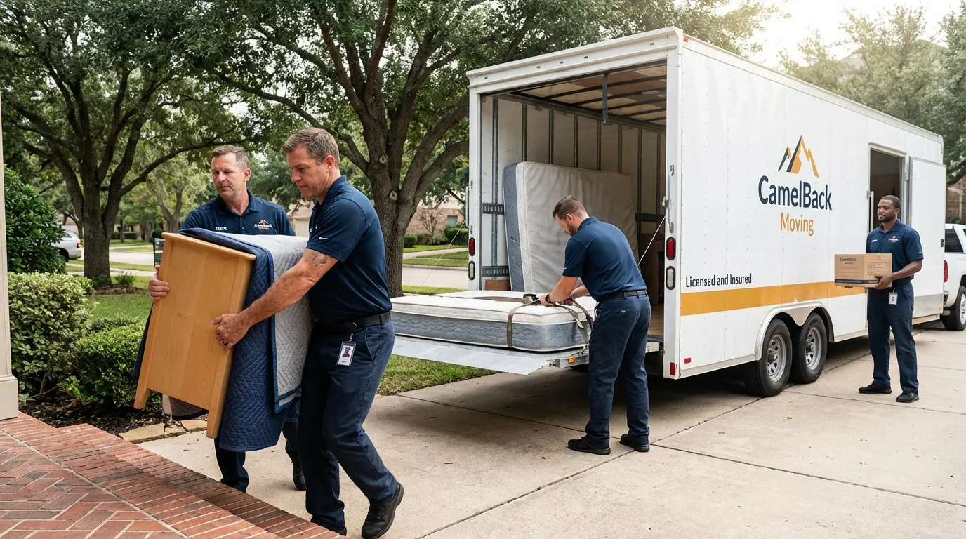 Crew loading residential truck for cross-state move from Shelbyville, IL