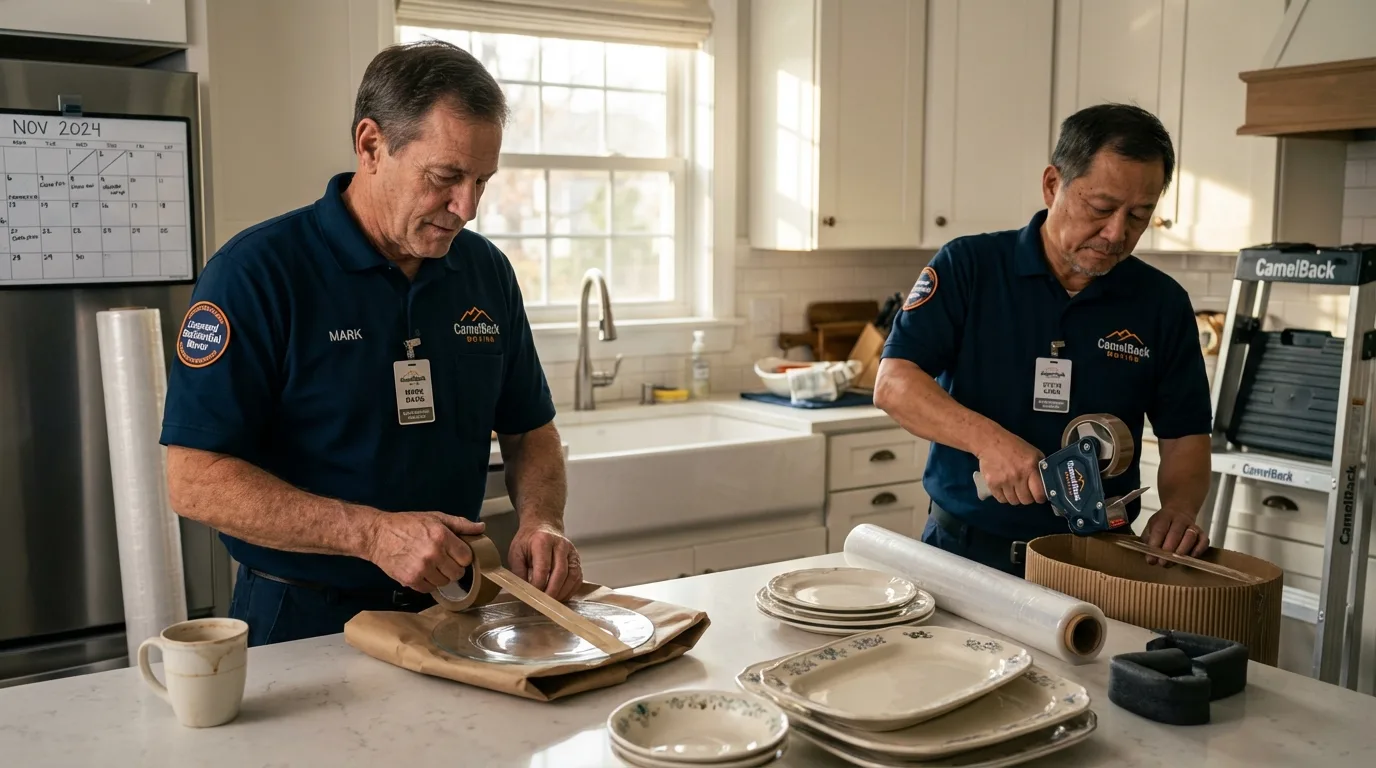 Professional crew packing kitchen dishware in Shelbyville, IL